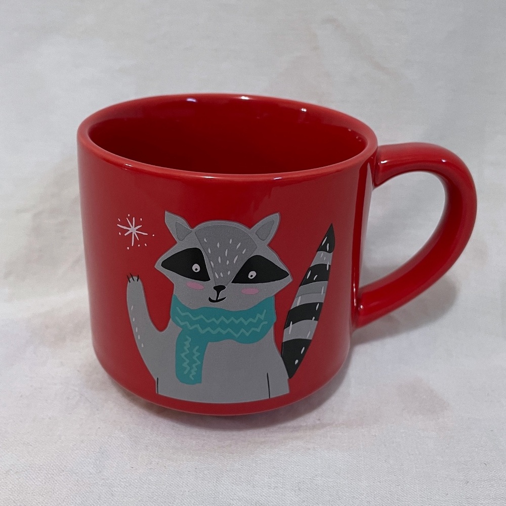 Caribou Coffee Raccoon Mug 10oz Red Winter Holiday Ceramic Coffee Glazed Ceramic